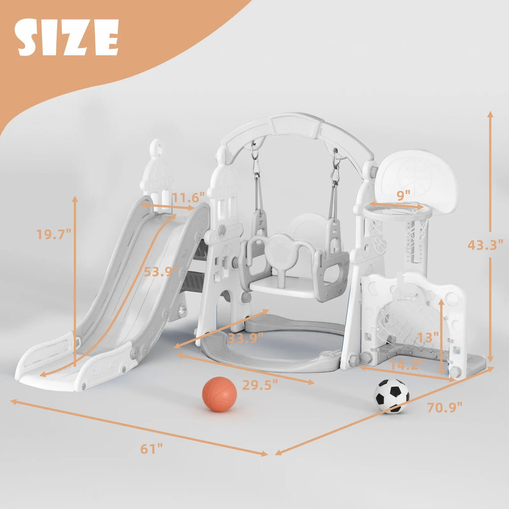 KORIMEFA 6-in-1 Kids Slide and Swing Set - Perfect for Toddlers 1-6 Years - Indoor and Outdoor Playground Slide, Swing, Basketball Hoop, and Climber Toy