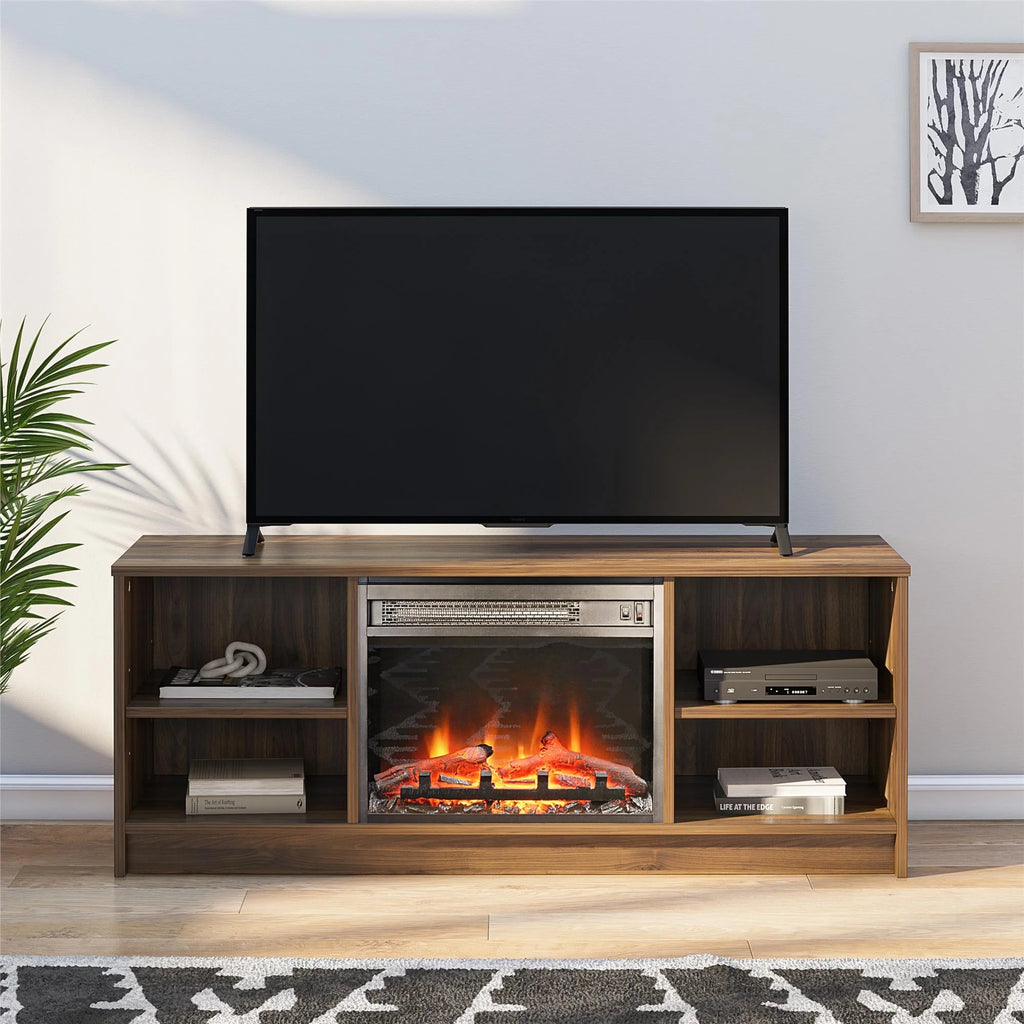 Mainstays Fireplace TV Stand, for TVs up to 55", Black Oak