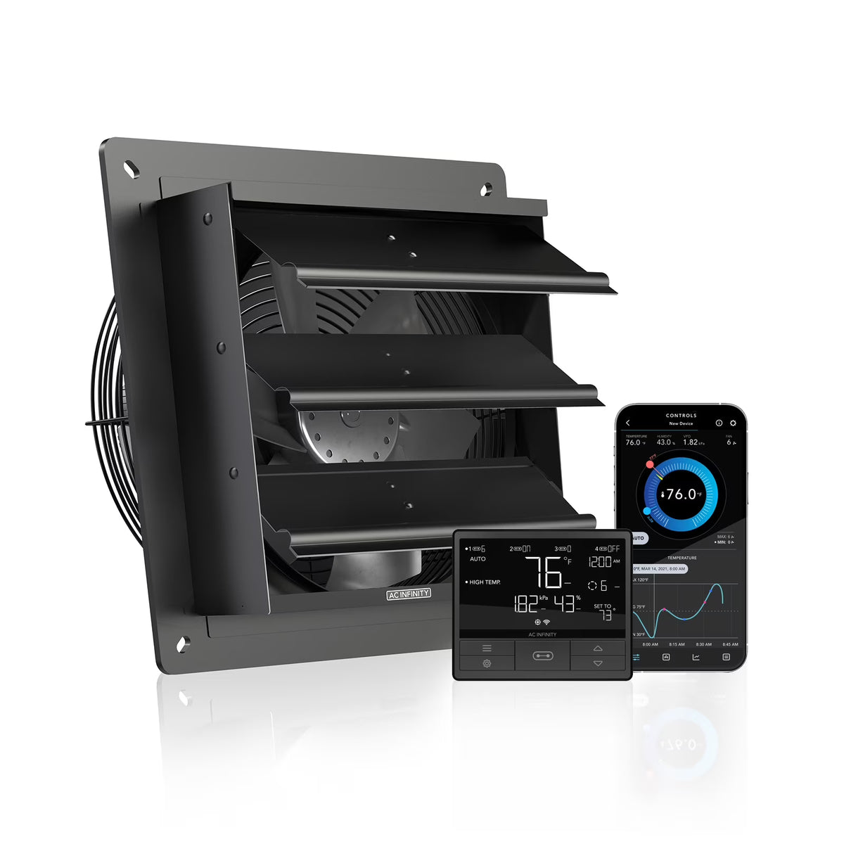 AC Infinity AIRLIFT T10, Shutter Exhaust Fan 10" with WiFi App-Compatible Temperature Humidity Controller Wall Mount Ventilation and Cooling for Sheds, Attics, Workshops