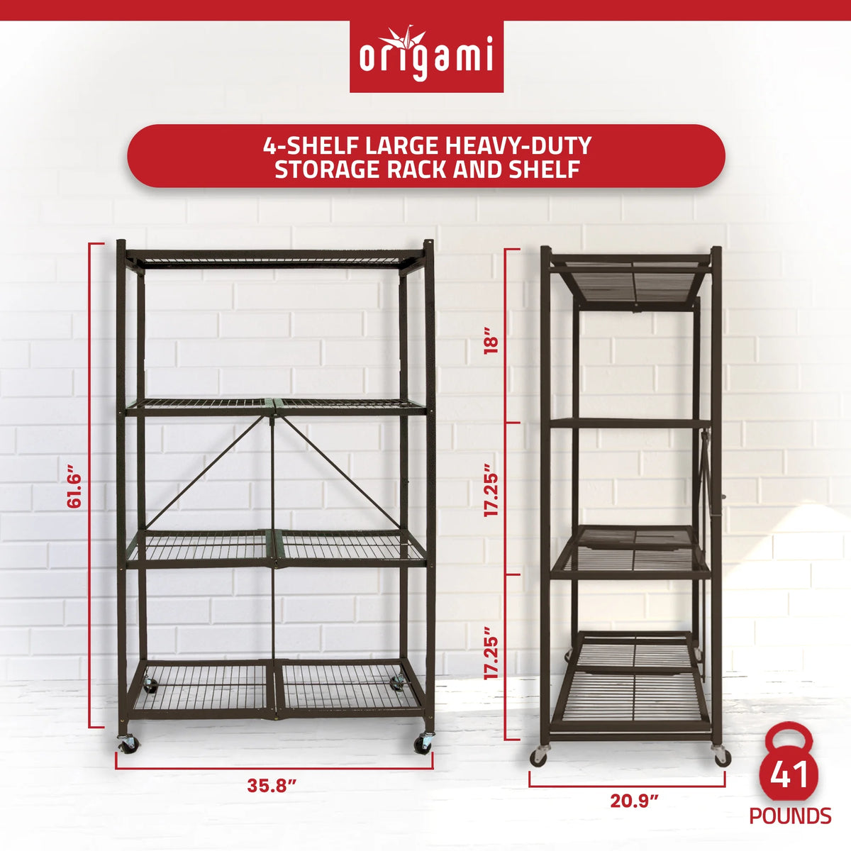 Origami 2-Pack R5 Series Heavy-Duty 4-Tier Foldable Steel Shelf, Pewter