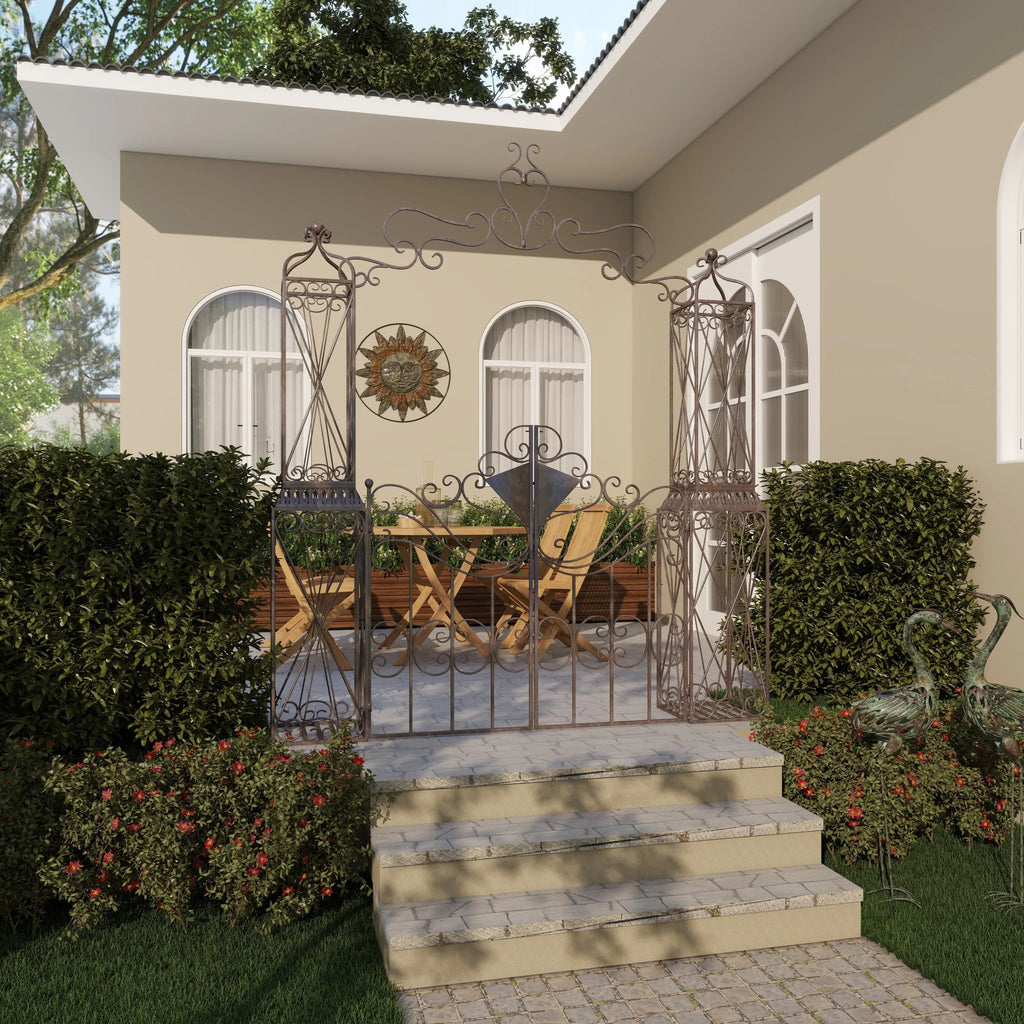 DecMode Traditional Metal Arch with Botanical Design Garden Arbors with Latch Lock Closure, 78"W x 94"H