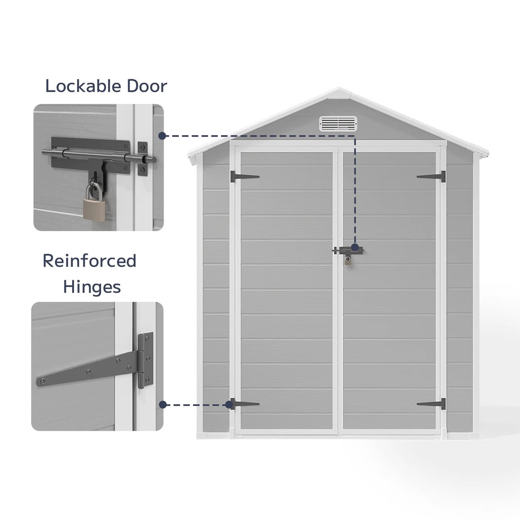 Asofer 6x4 FT Resin Storage Shed, Plastic Outdoor Shed with Floor Side Window, Lockable Door for Backyard, Garden, Patio, Gray