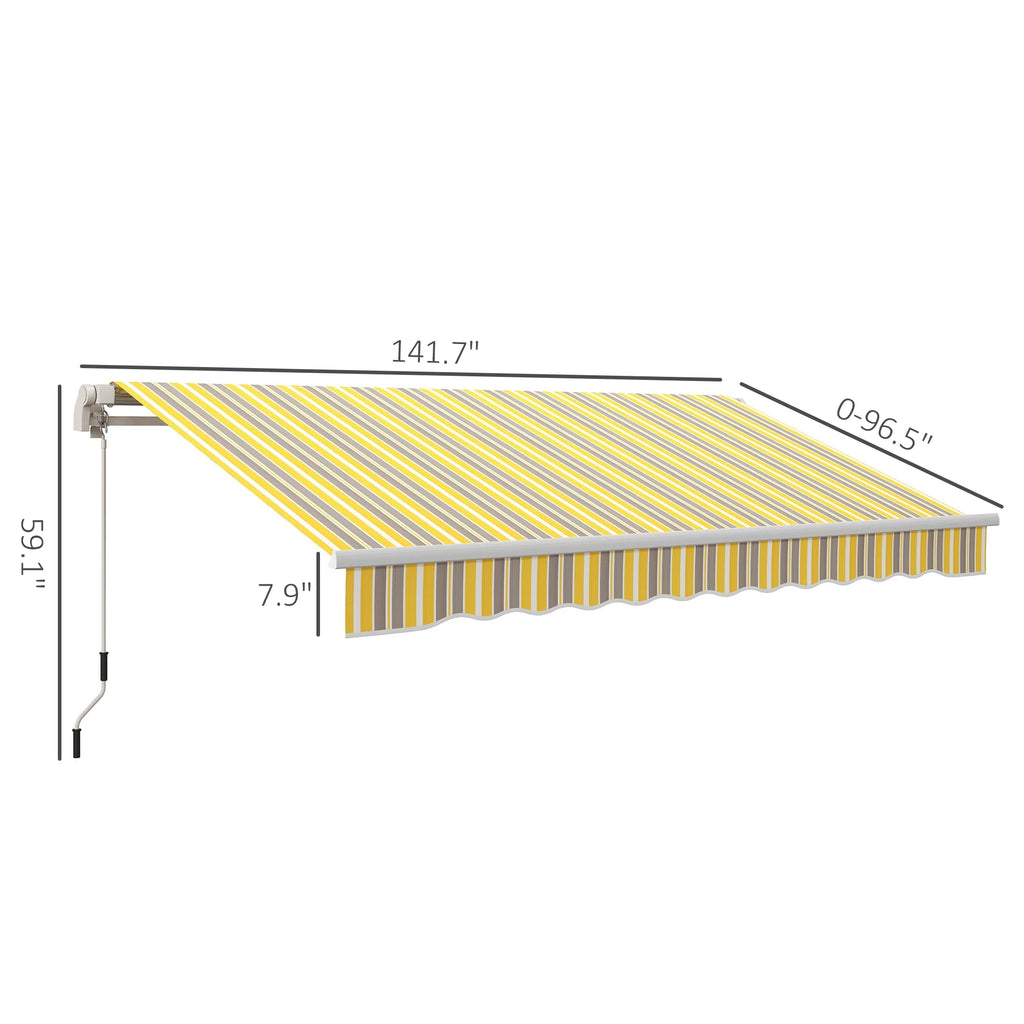 Outsunny 12' x 10' Manual Retractable Awning Outdoor Sunshade Shelter for Patio, Balcony, Yard, with Adjustable & Versatile Design, Beige and White