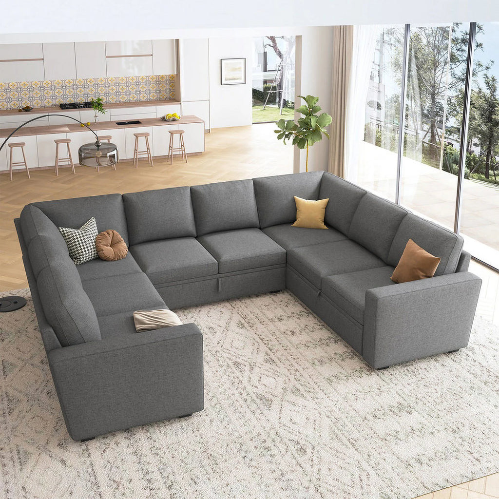 Honbay Convertible Velvet Sofa Bed with Pull-Out Couch Bed and Storage, Black