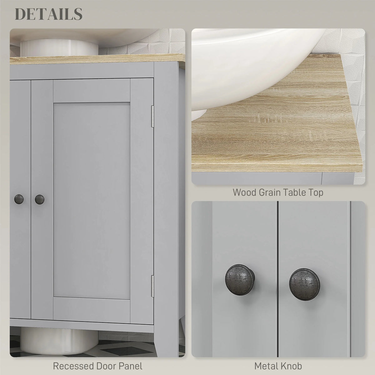Kleankin Pedestal Sink Storage Cabinet, Under Sink Cabinet, Bathroom Vanity Cabinet with U-Shape and Adjustable Internal Shelf, White