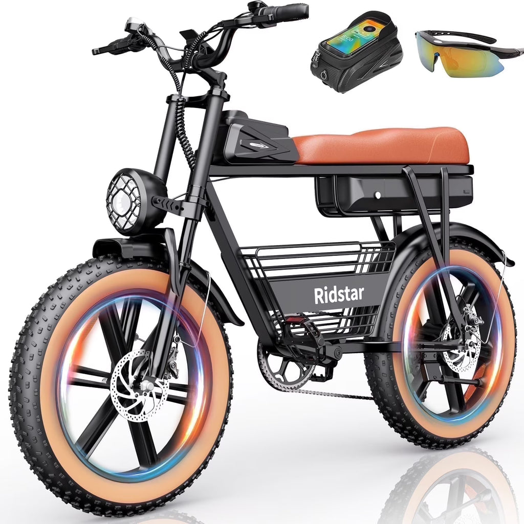 Ridstar 1500W Electric Bike for Adults,33MPH 48V 20Ah Electric Bicycle ,20" Fat Tire Full Suspension Mountain Bike UL2849
